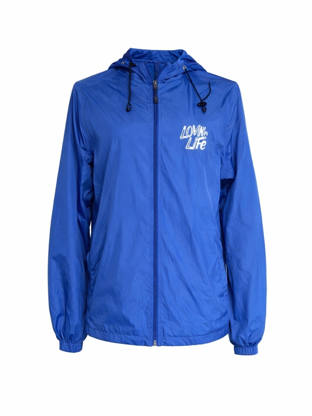 "Loving Life" Sport Tek blue hooded windbreaker- size small